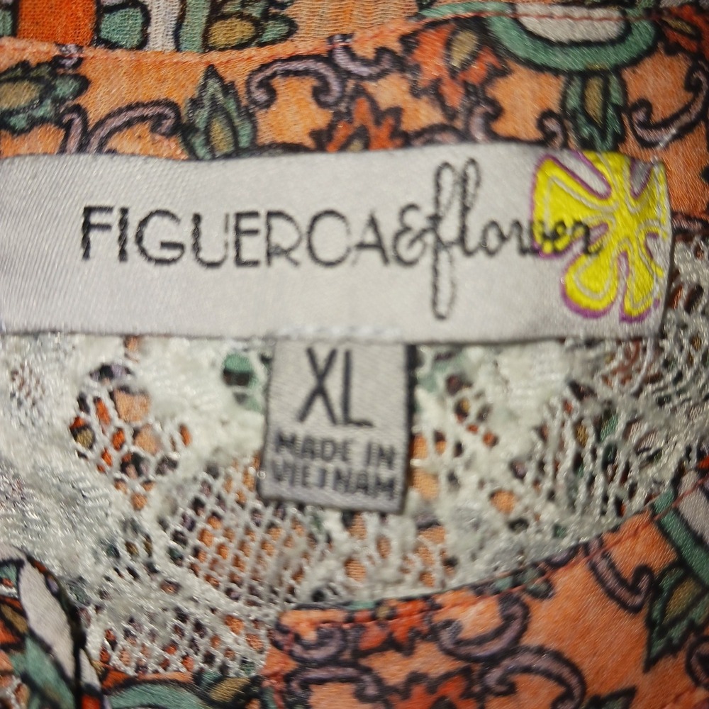Figueroa & Flower Boho Cottagecore Sheer XL Floral Lace Back Peasant Blouse top - Picture 7 of 7